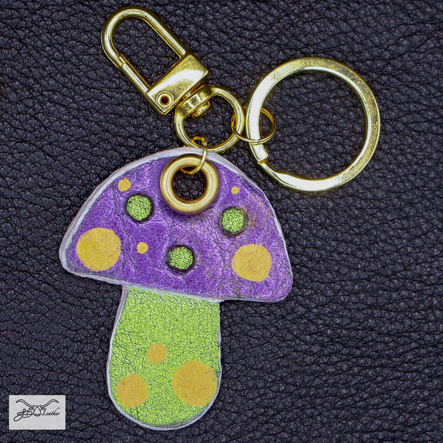 Delightfully designed handcrafted leather Mushroom Keychain