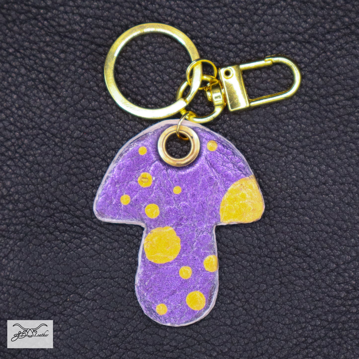 Delightfully designed handcrafted leather Mushroom Keychain