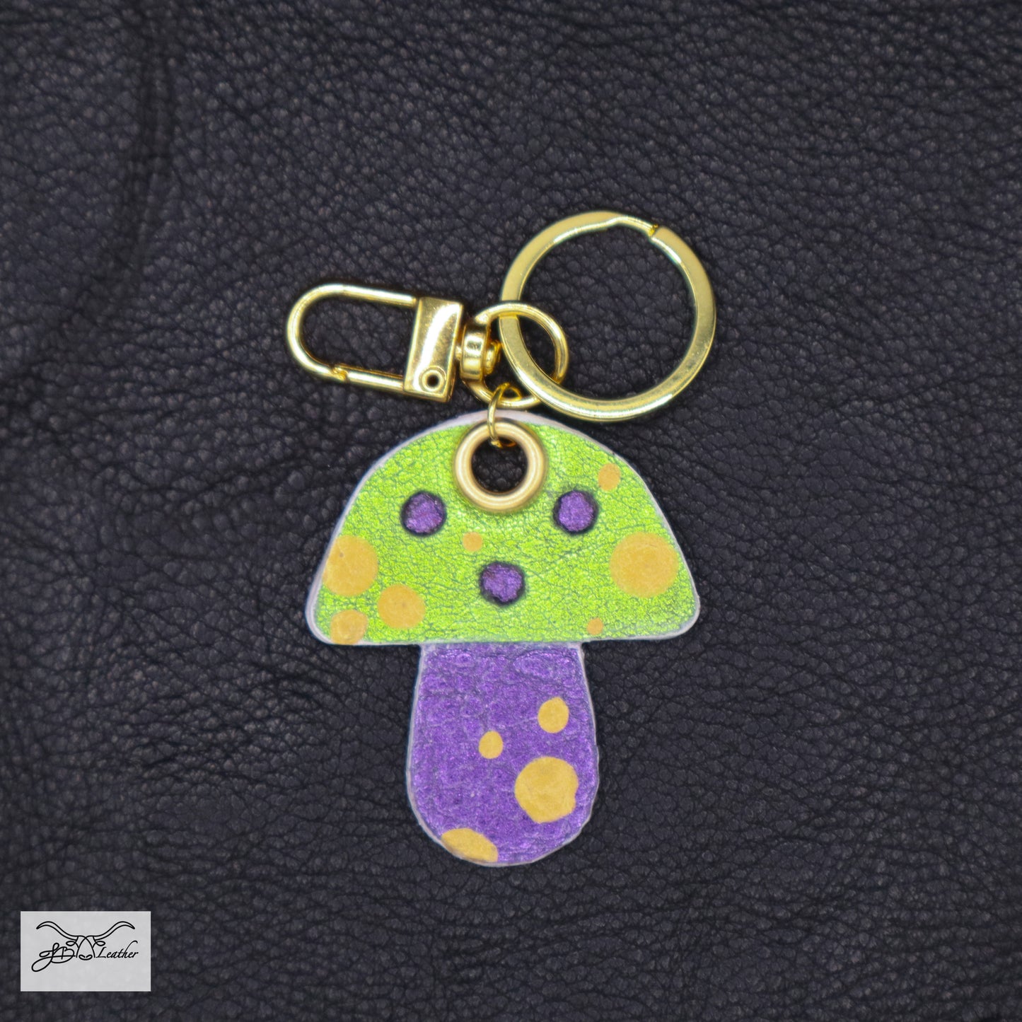 Delightfully designed handcrafted leather Mushroom Keychain
