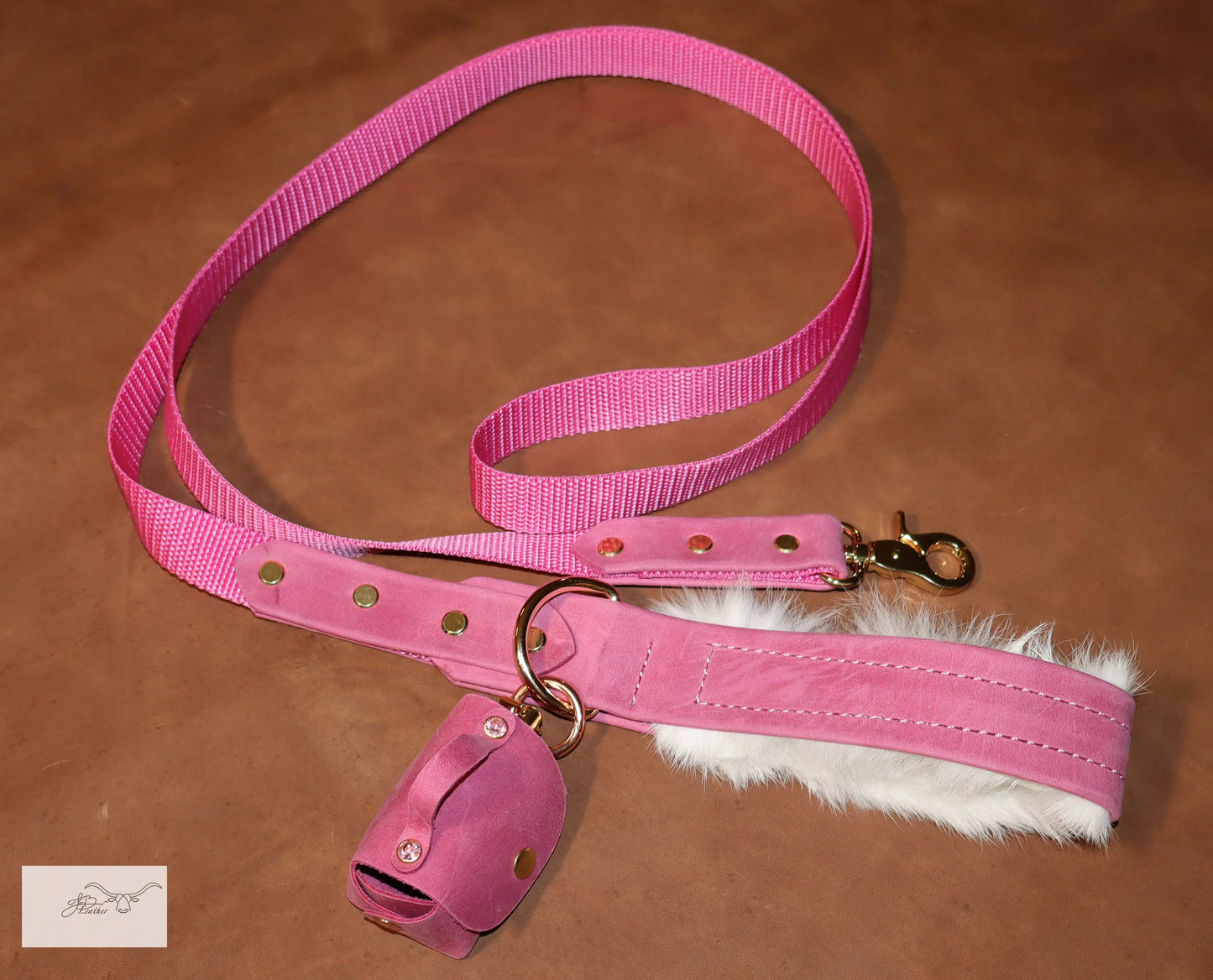 Premium Leash with Rabbit Fur Handle Lining Jon B Leather