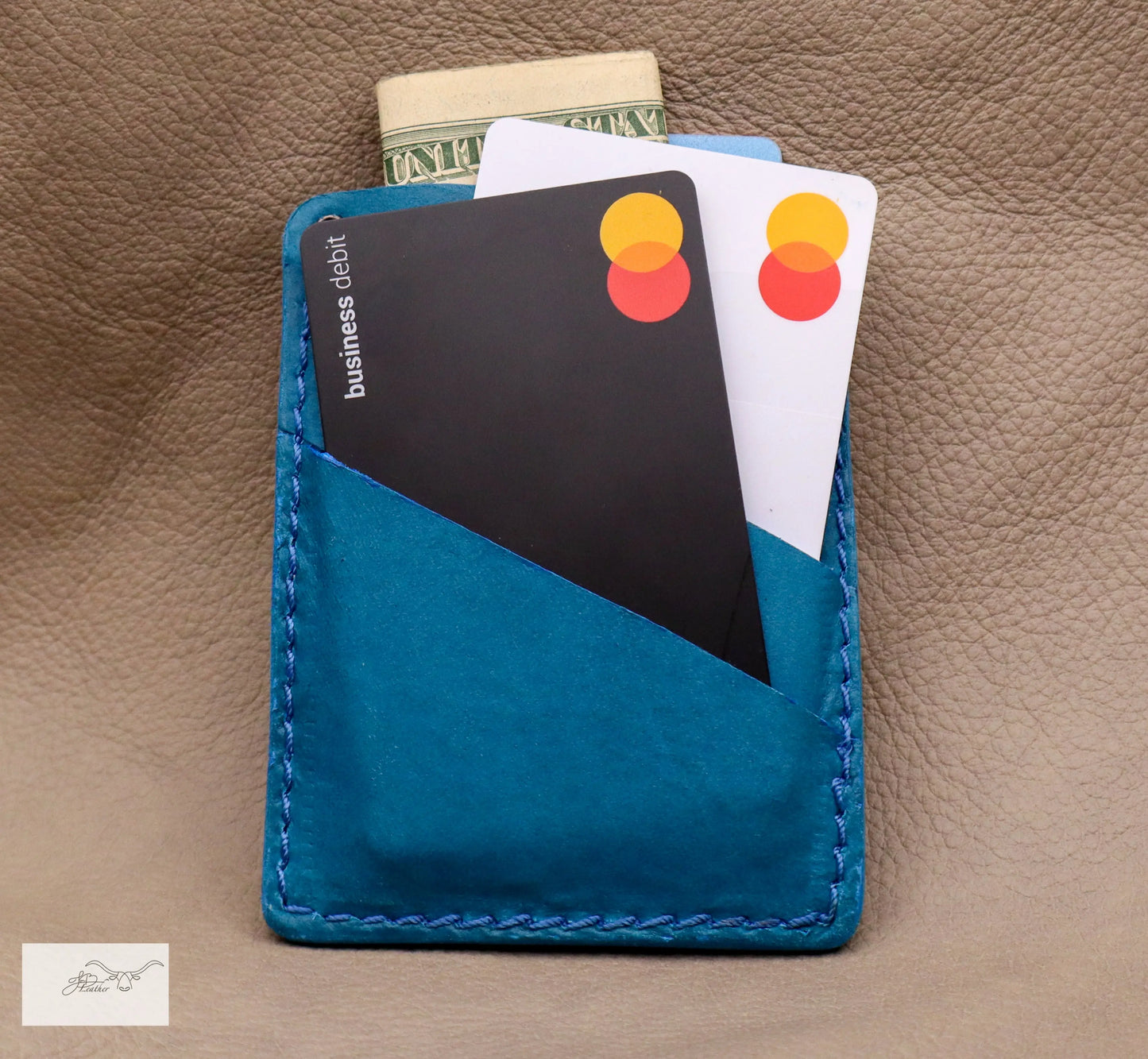 Card-N-Cash Stylish Wallet Blue with Brown Accent Jon B Leather