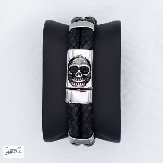 Braided Leather Bands adorned with a spooky skull clasp - Jon B Leather