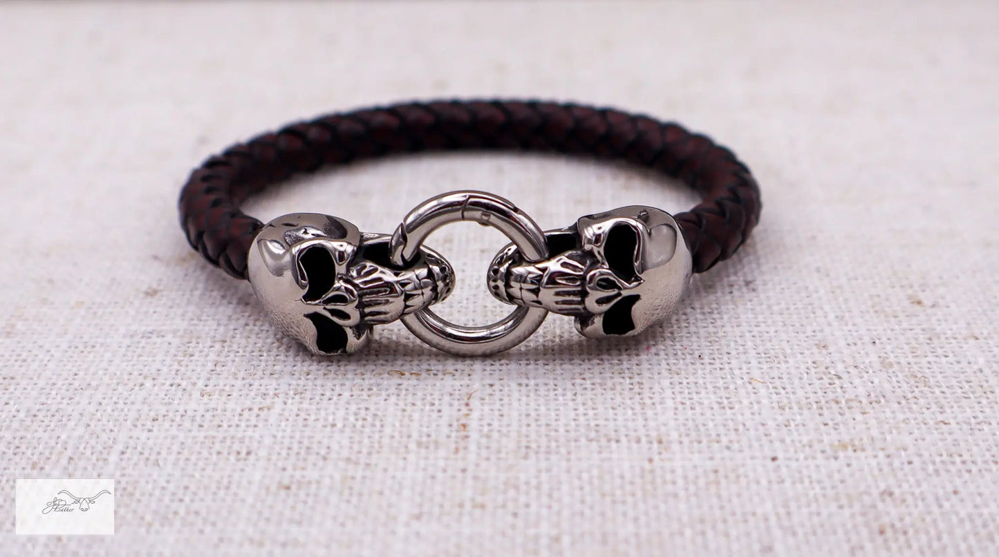Dueling Skulls Bracelet Jon B Leather