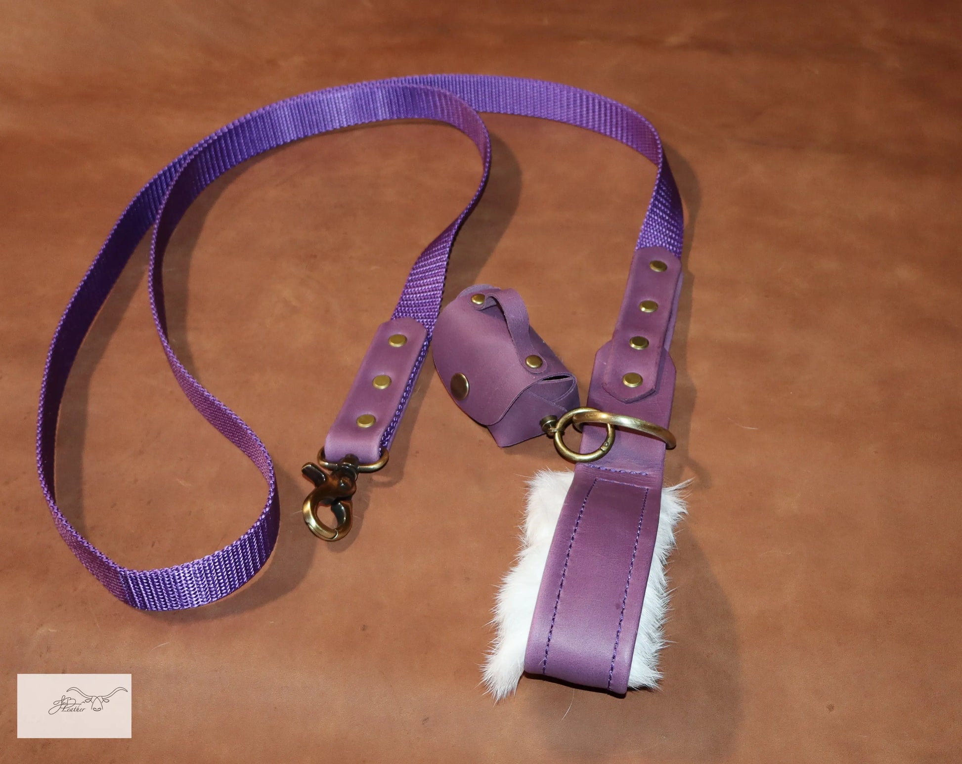Premium Leash with Rabbit Fur Handle Lining Jon B Leather